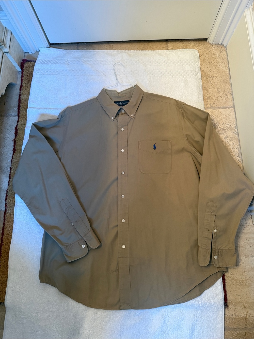 Ralph Lauren Men's Khaki Button-Down Shirt with Navy Pony